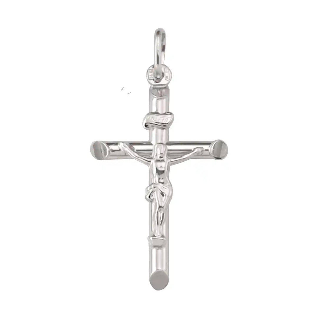 Latin Crucifix White Gold Cross Pendant on white background