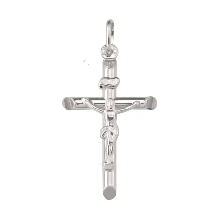 Latin Crucifix White Gold Cross Pendant on white background