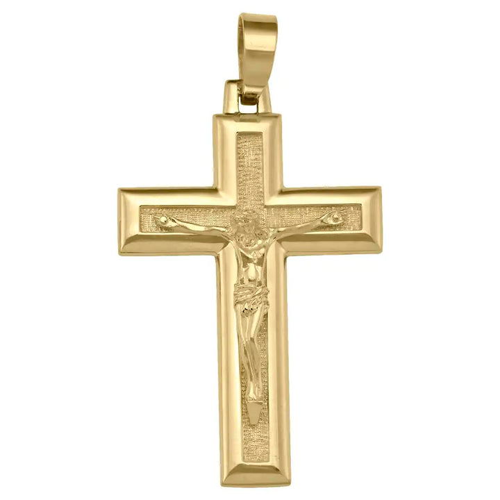 Latin Crucifix Yellow Gold Cross Pendant on white background