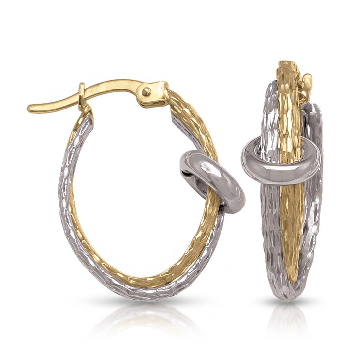Two Tone Fancy Hoop Earrings, 15.5mm