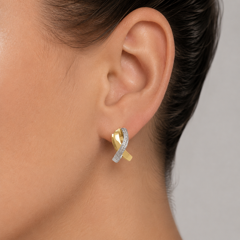 Two Tone Fancy Hoop Earrings, 18.2mm - worn on ear