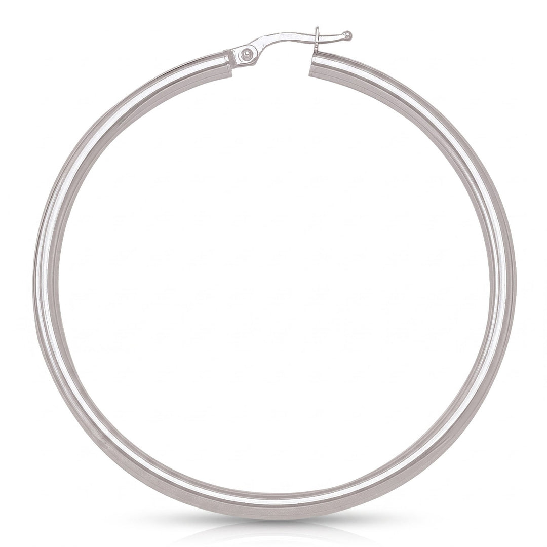 White Gold High Polish Plain 3mm Tube Hoop Earrings, 55mm