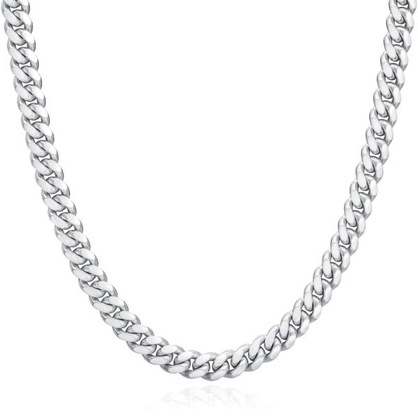 White Gold Solid Domed Curb Chain Necklace — 7.6mm