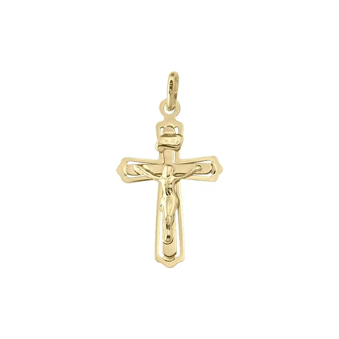 Latin Crucifix Yellow Gold Cross Pendant on white background