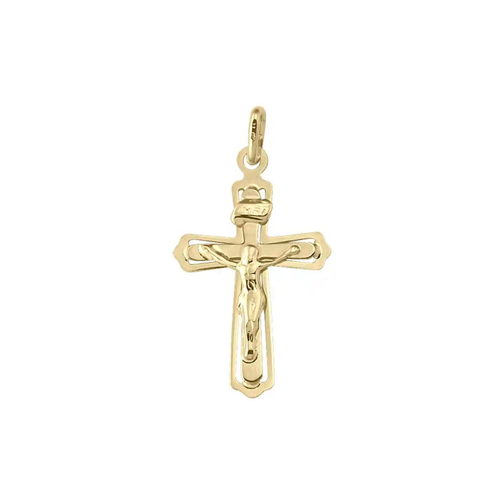 Latin Crucifix Yellow Gold Cross Pendant on white background