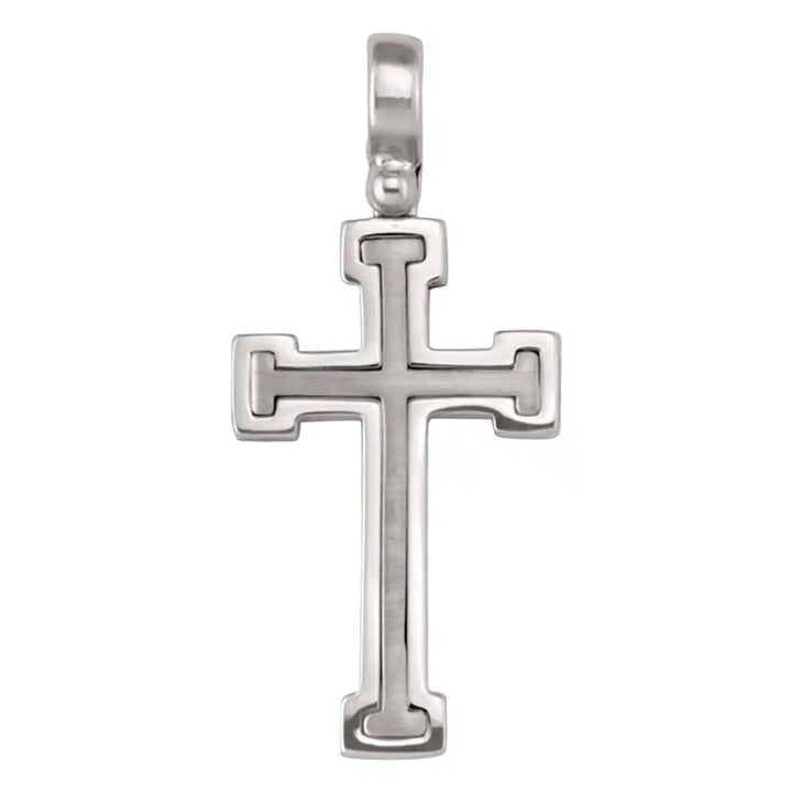 Stepped Latin White Gold Cross Pendant on white background