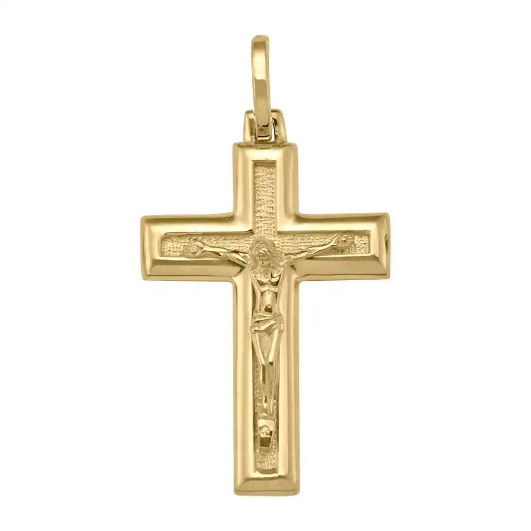 Latin Crucifix Yellow Gold Cross Pendant on white background