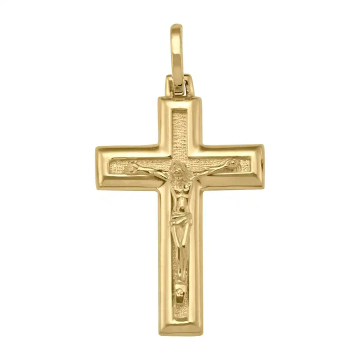 Latin Crucifix Yellow Gold Cross Pendant on white background