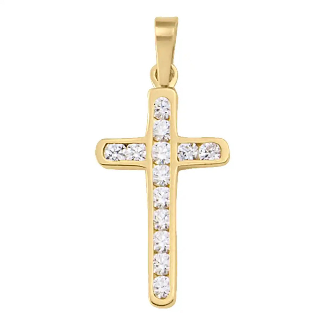 Minimal Latin Yellow Gold Cross Pendant on white background