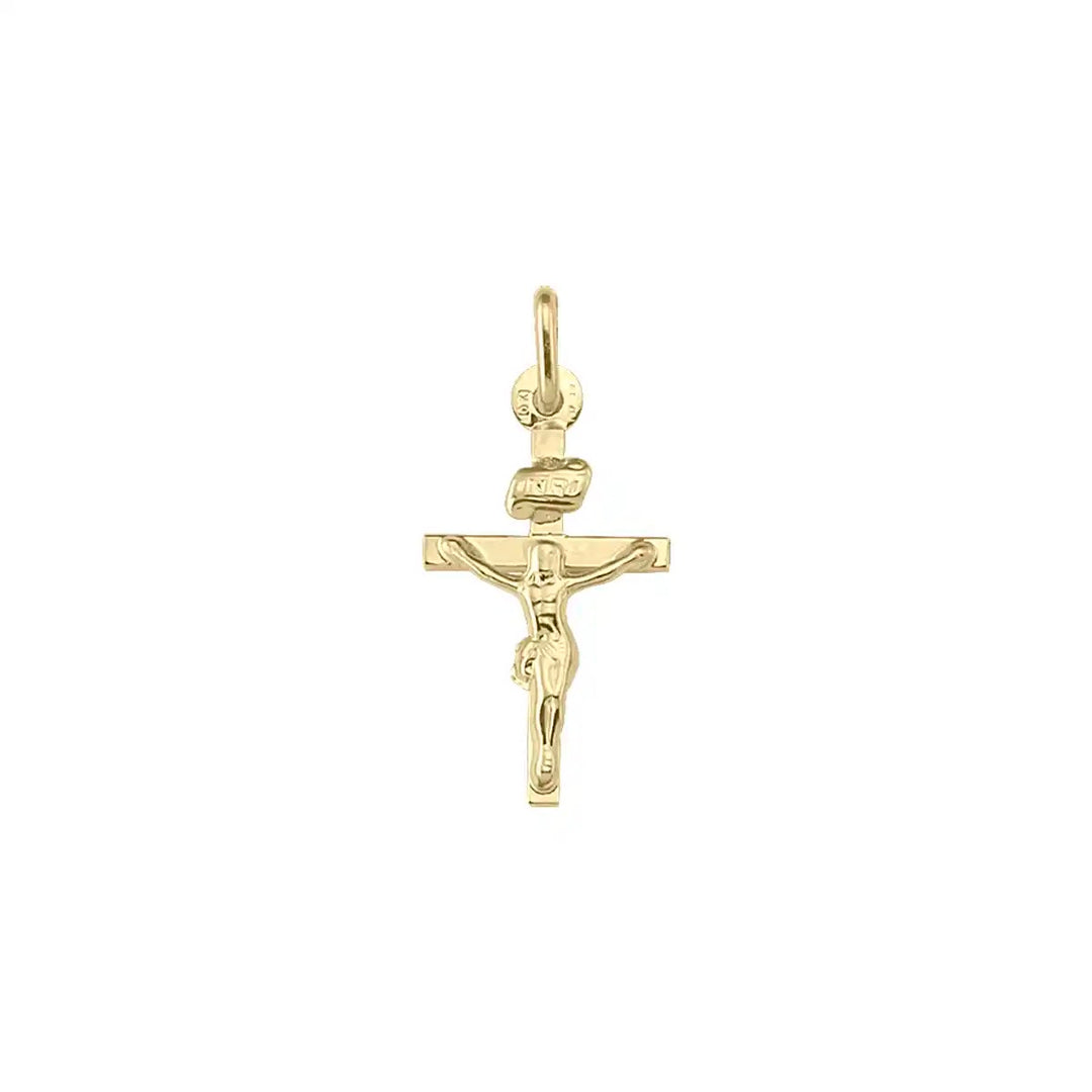 Latin Crucifix Yellow Gold Cross Pendant on white background