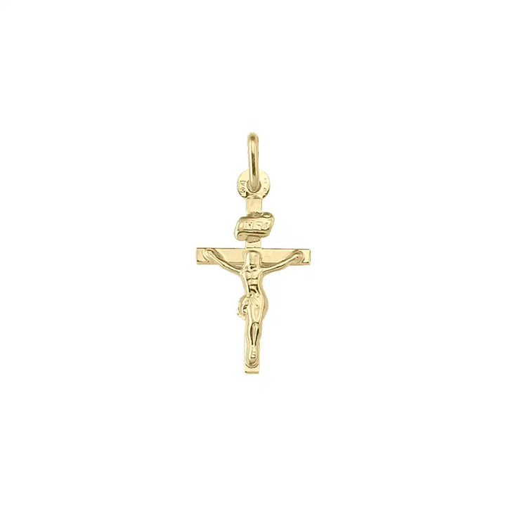 Latin Crucifix Yellow Gold Cross Pendant on white background