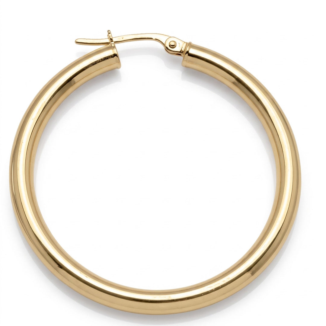 Yellow Gold High Polish Plain 3mm Tube Hoop Earrings, 35.4mm