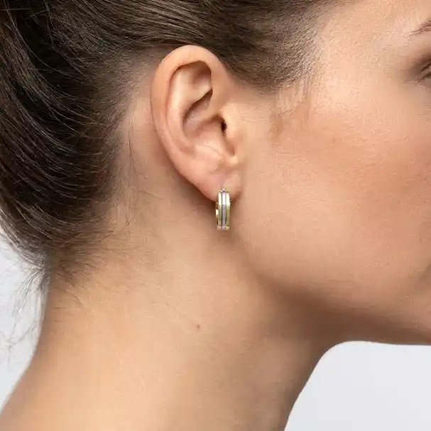 Two Tone Hoop Earrings, 15mm - worn on ear