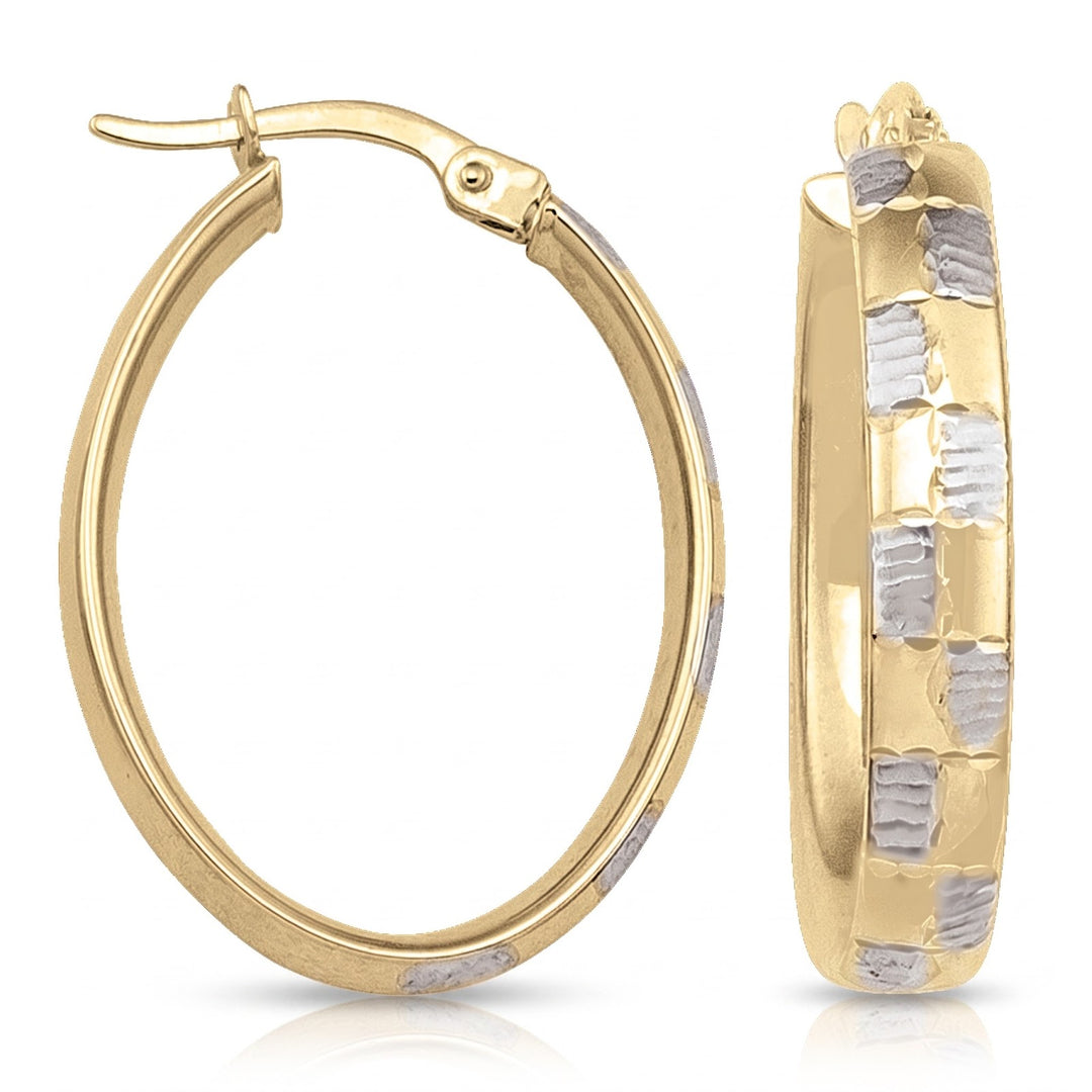 Two Tone Fancy Oval Hoop Earrings, 19.1mm