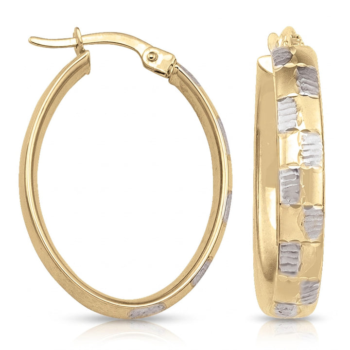 Two Tone Fancy Oval Hoop Earrings, 19.1mm