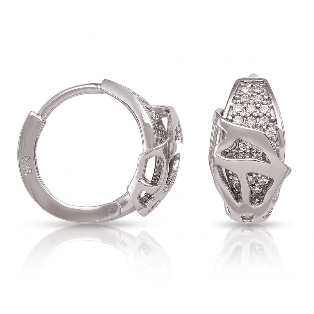 White Gold CZ Huggie Hoop Earrings, 13.8mm