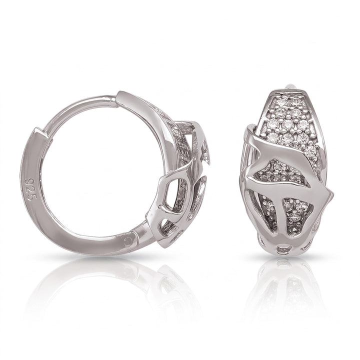 White Gold CZ Huggie Hoop Earrings, 13.8mm