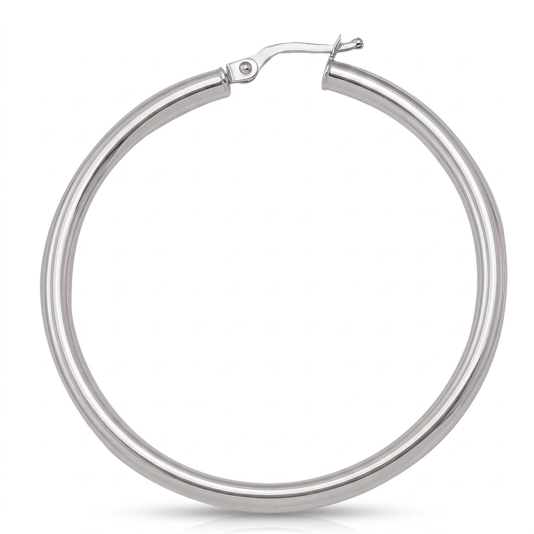 White Gold High Polish Plain 3mm Tube Hoop Earrings, 45mm