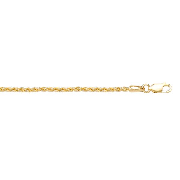 Yellow Gold Solid Diamond-Cut Wheat Chain Necklace — 1.8mm