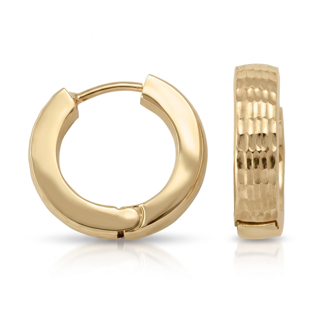 Yellow Gold Patterned Huggie Earrings
