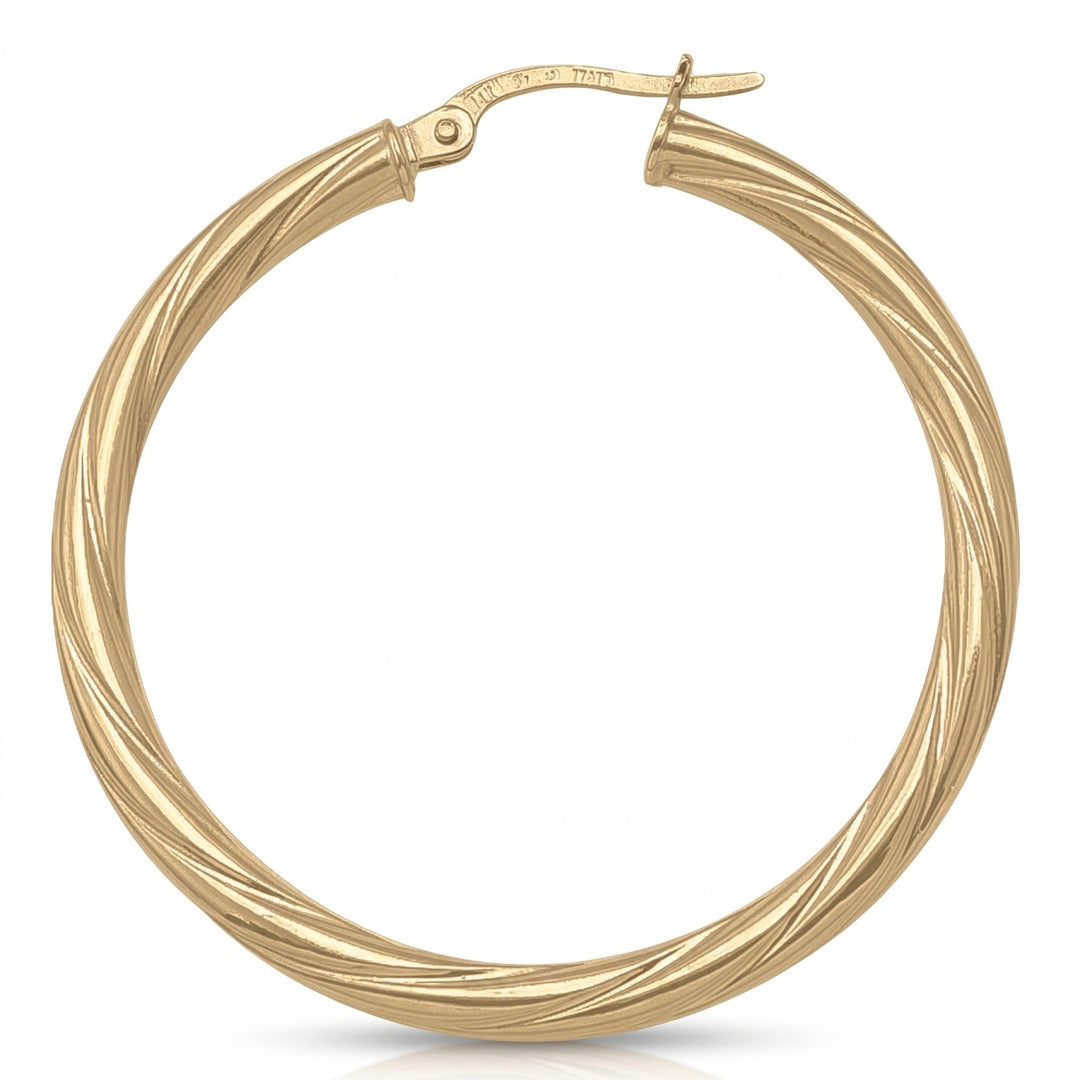 Yellow Gold Twisted 3mm Tube Hoop Earrings, 35.1mm