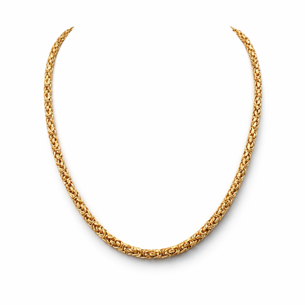 Yellow Gold Hollow Byzantine Chain Necklace — 4mm