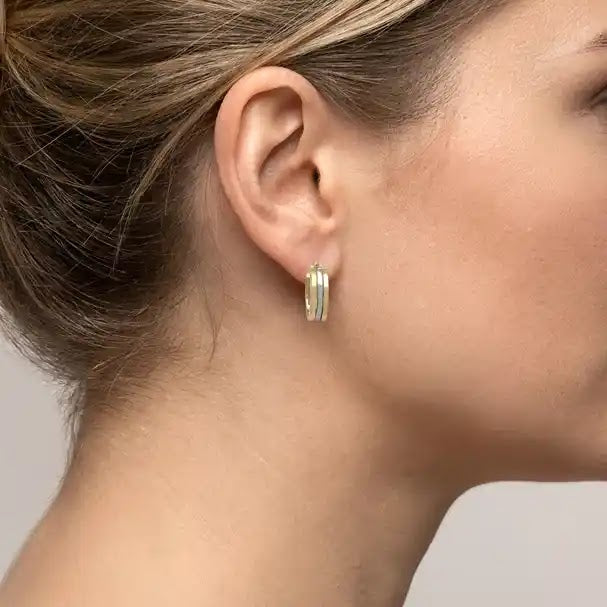 Two Tone Hoop Earrings, 12.6mm - worn on ear
