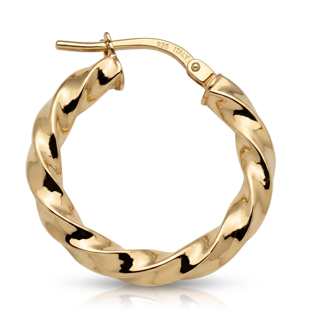 Yellow Gold Twisted Hoop Earrings, 21mm