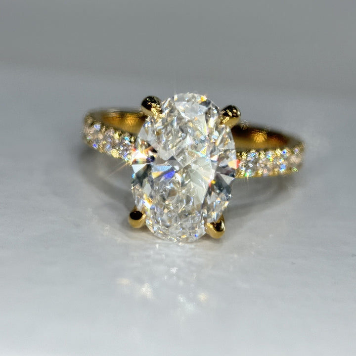 2.84 Ct Oval Lab-Grown Diamond Hidden Halo Pavé Engagement Ring in 14K Yellow Gold — D/VS1 IGI Certified — Hero