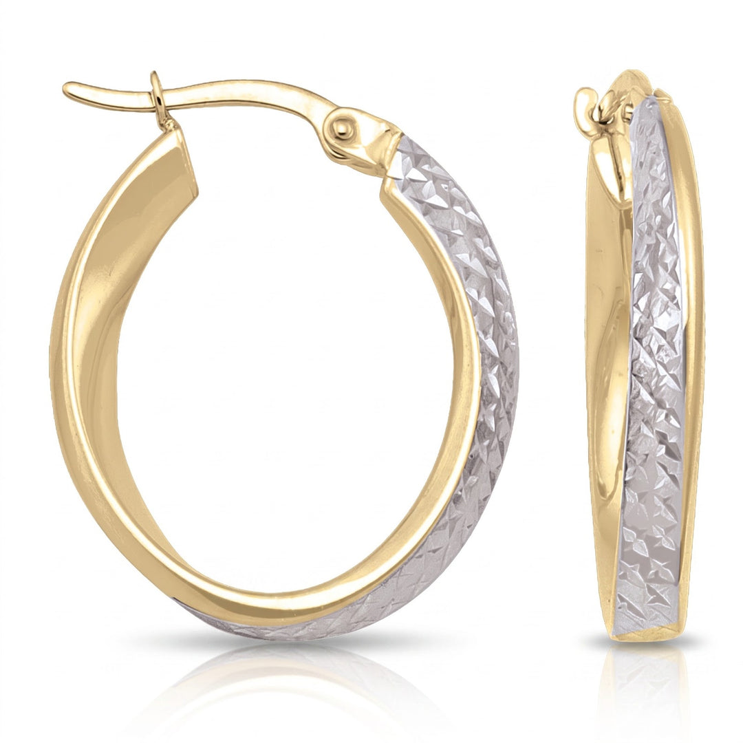 Two Tone Fancy Oval Hoop Earrings, 18.5mm