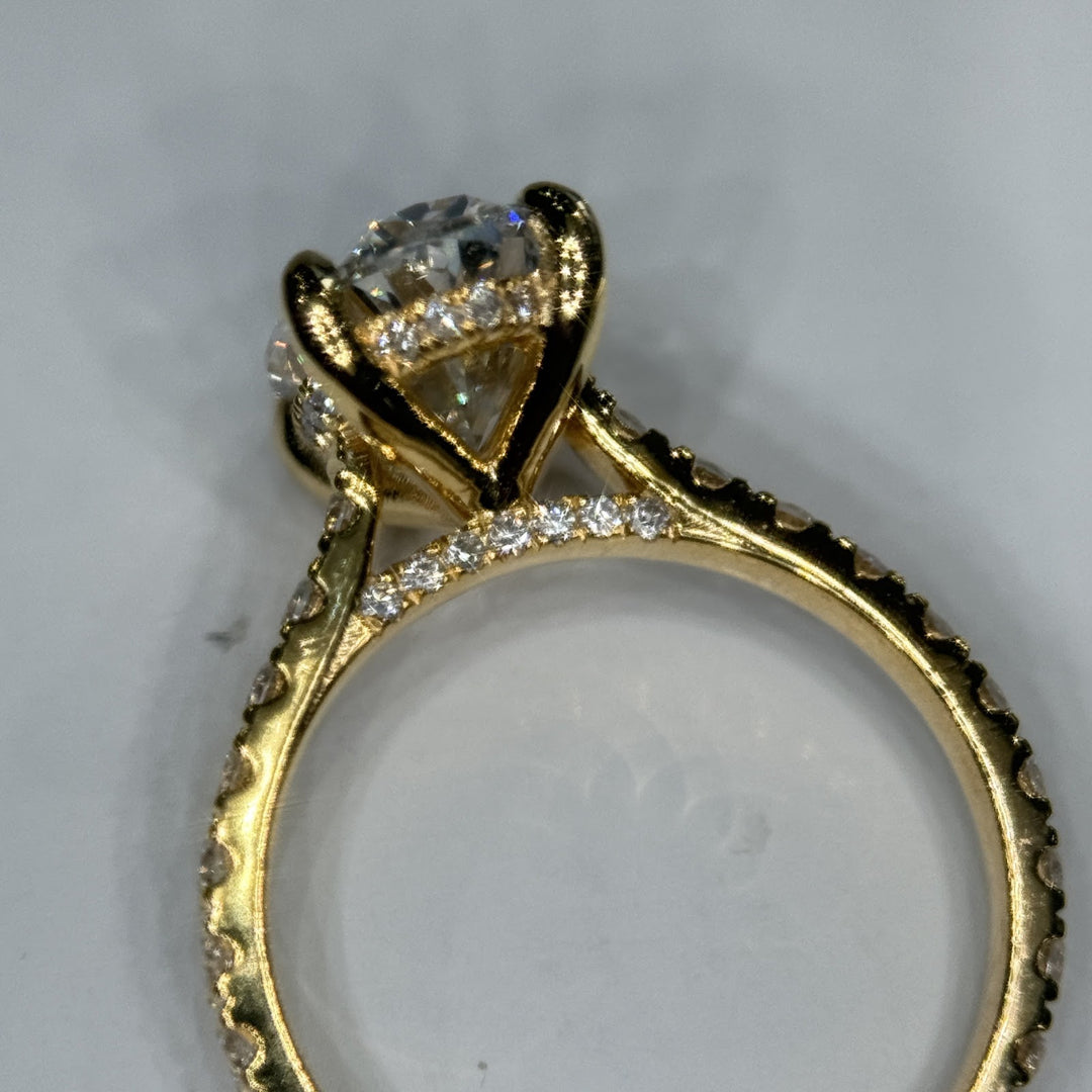 2.84 Ct Oval Lab-Grown Diamond Hidden Halo Pavé Engagement Ring in 14K Yellow Gold — D/VS1 IGI Certified — View 5