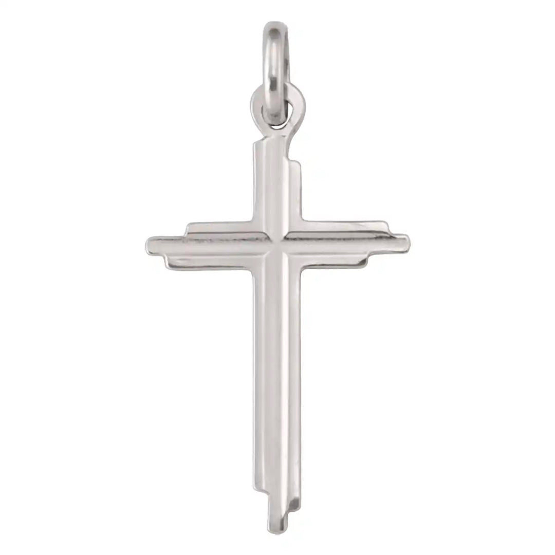 Stepped Latin White Gold Cross Pendant on white background