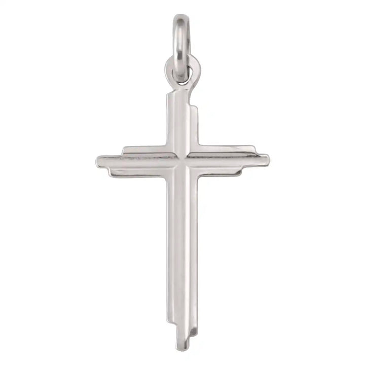 Stepped Latin White Gold Cross Pendant on white background