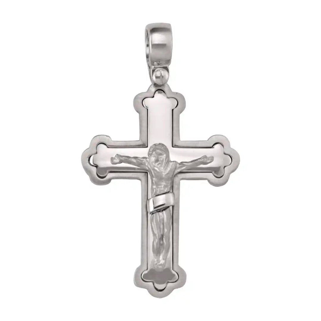 Budded Crucifix White Gold Cross Pendant on white background