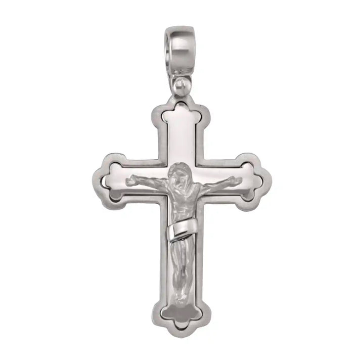 Budded Crucifix White Gold Cross Pendant on white background