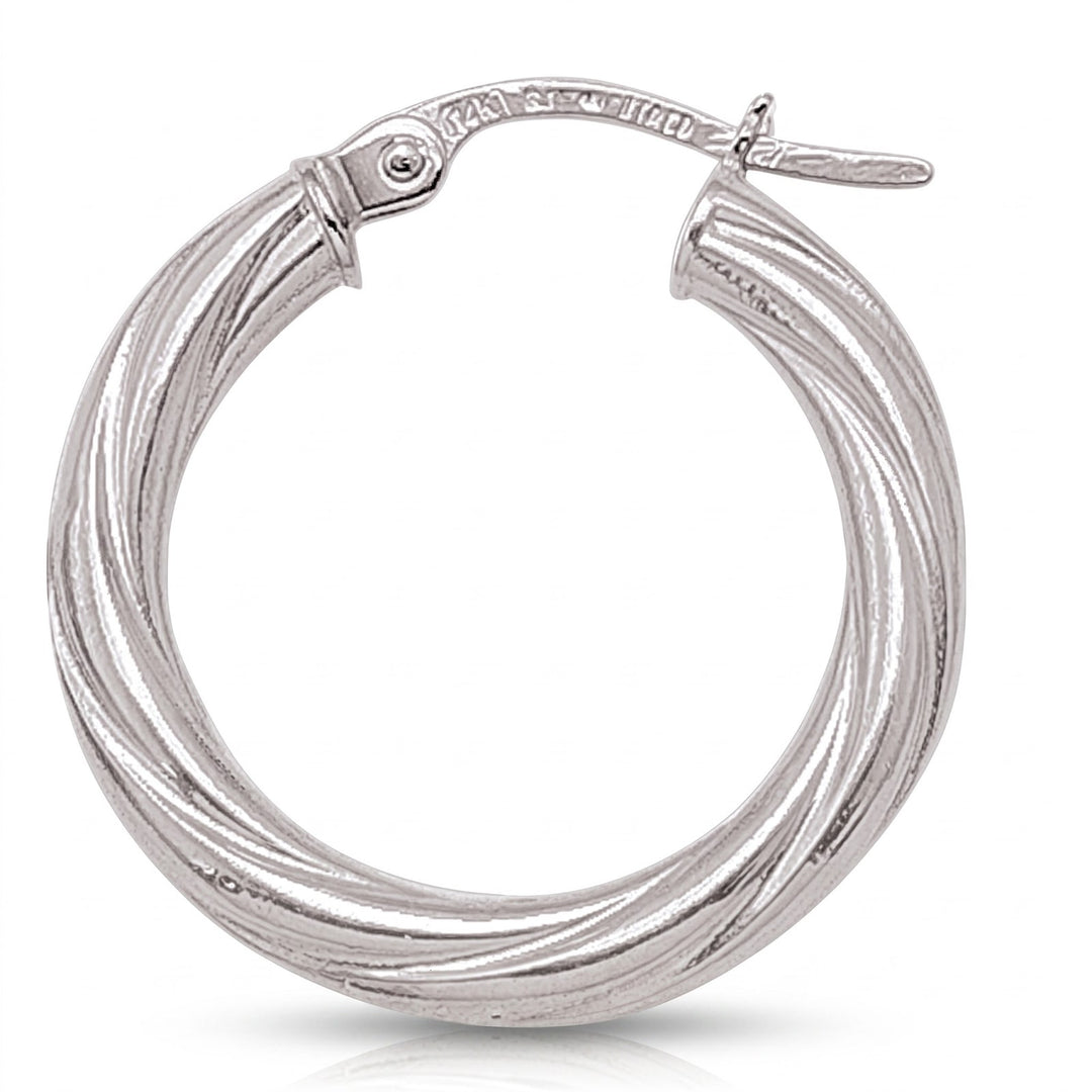 White Gold Twisted 3mm Tube Hoop Earrings, 20.3mm