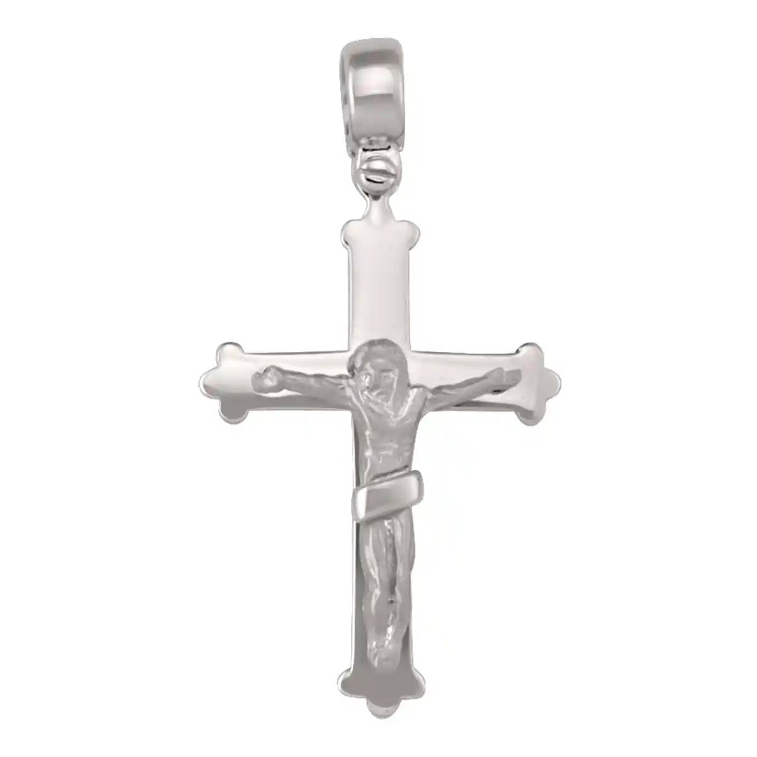 Budded Crucifix White Gold Cross Pendant on white background