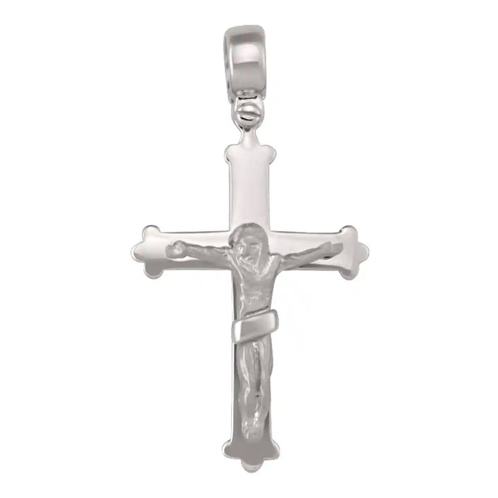 Budded Crucifix White Gold Cross Pendant on white background
