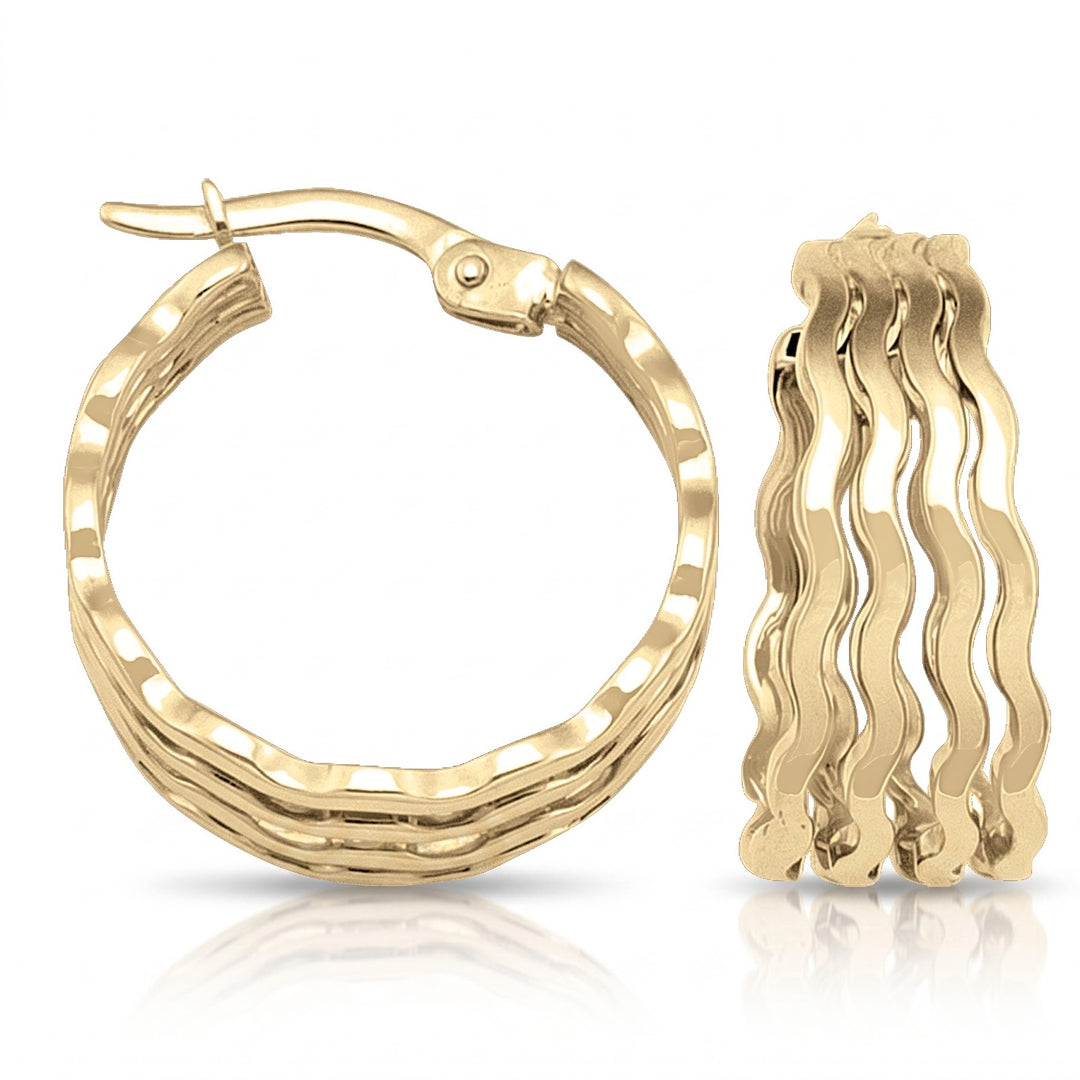 Yellow Gold Fancy Hoop Earrings, 17mm
