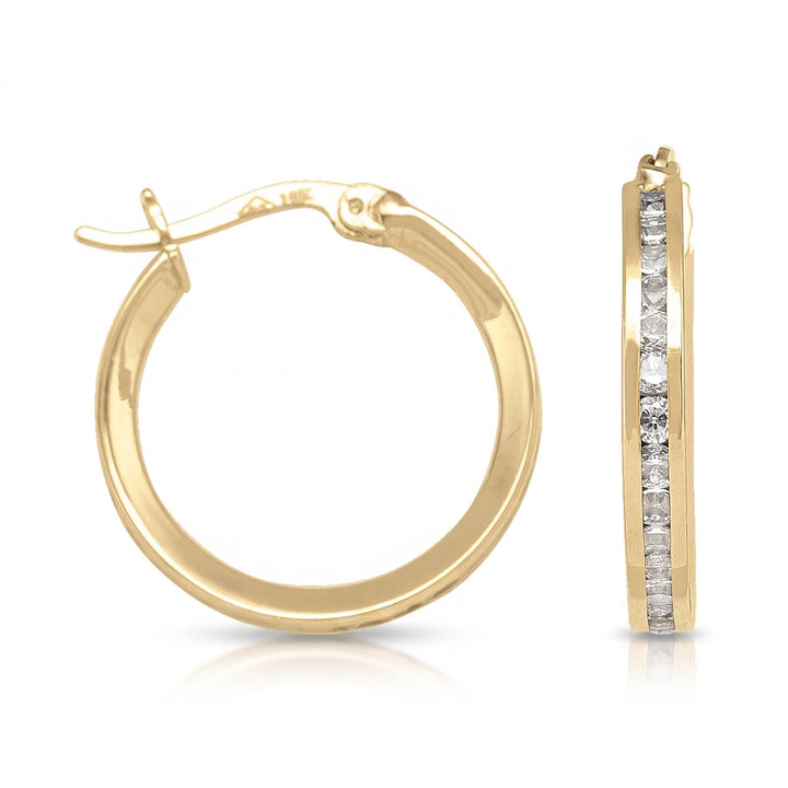 Yellow Gold CZ Hoop Earrings, 16.5mm