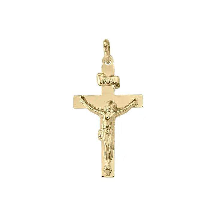 Latin Crucifix Yellow Gold Cross Pendant on white background