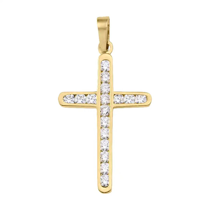 Channel-Set Latin Yellow Gold Cross Pendant on white background