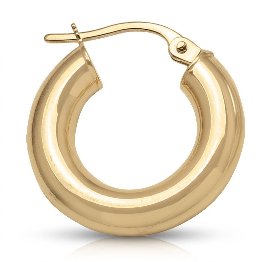 Yellow Gold High Polish Plain 4mm Tube Hoop Earrings, 18mm