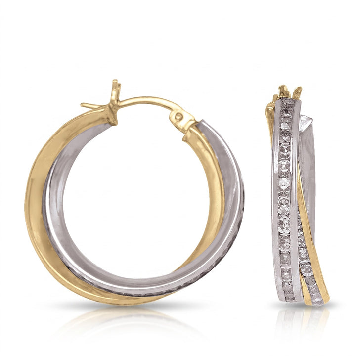 Two Tone Fancy CZ Hoop Earrings, 21.8mm