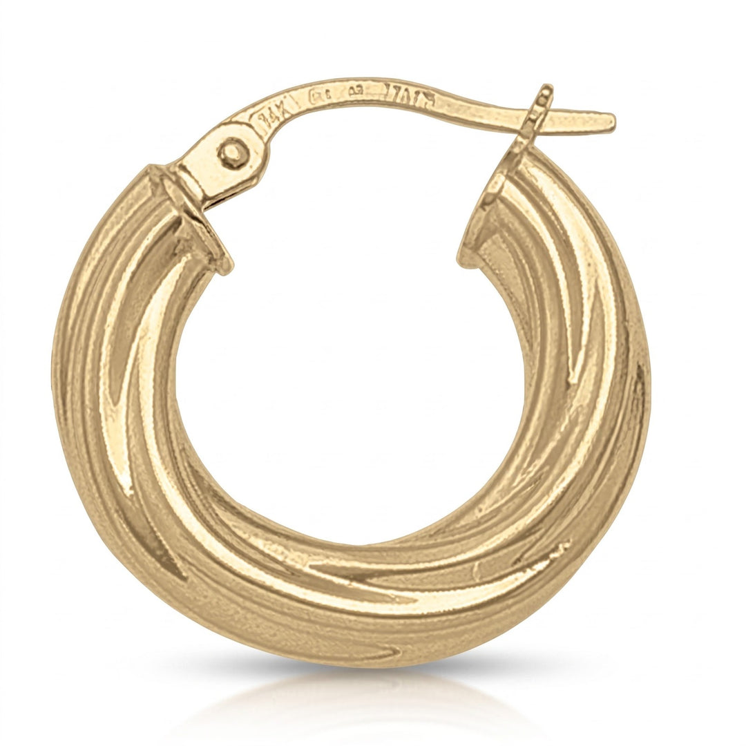 Yellow Gold Twisted 4mm Tube Hoop Earrings, 17.7mm