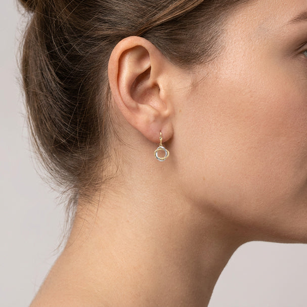 Two Tone Fancy Knot Drop Earrings - worn on ear