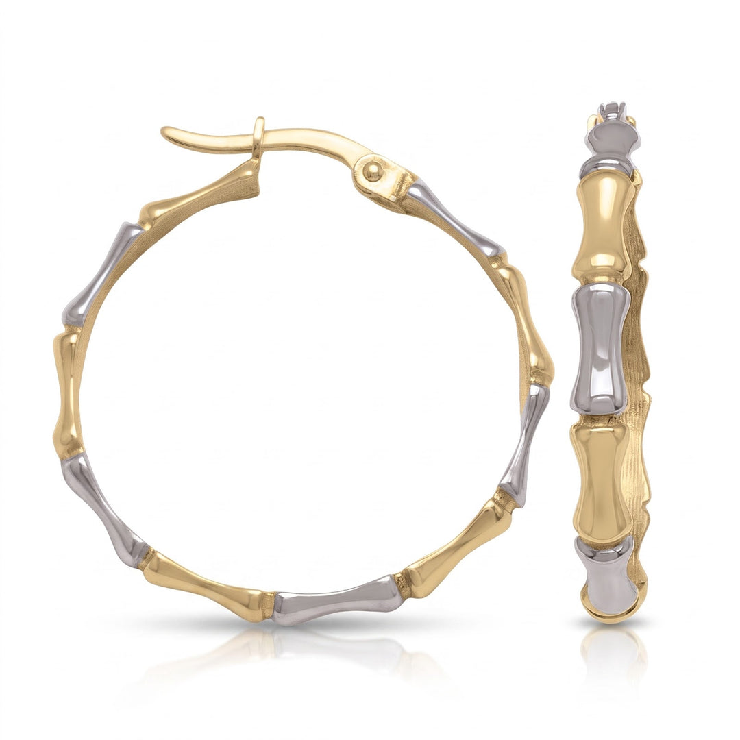 Two Tone Bamboo Design Hoop Earrings, 25.5mm