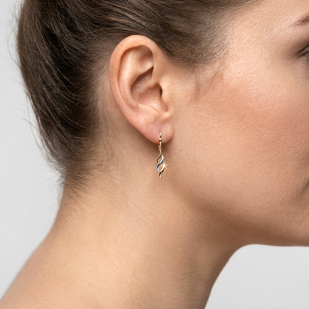 Two Tone Fancy Drop Earrings - worn on ear