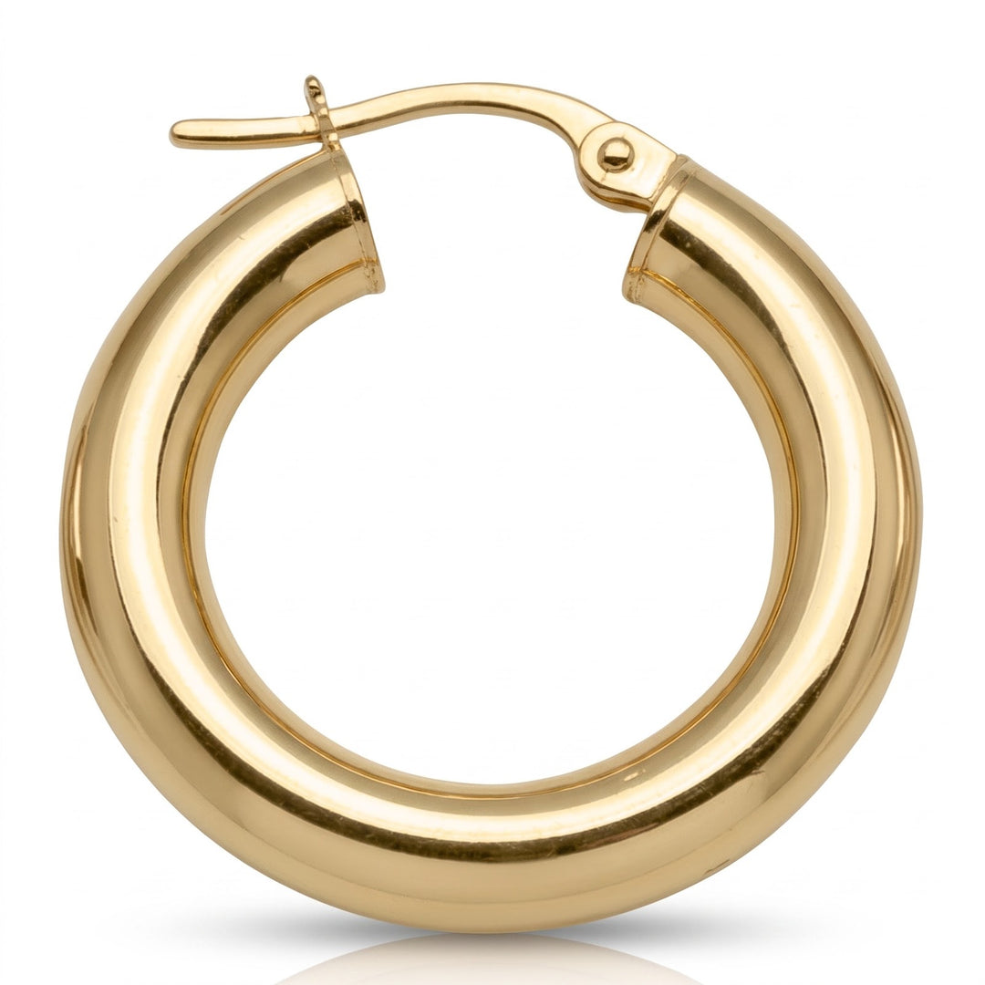 Yellow Gold High Polish Plain 4mm Tube Hoop Earrings, 18mm