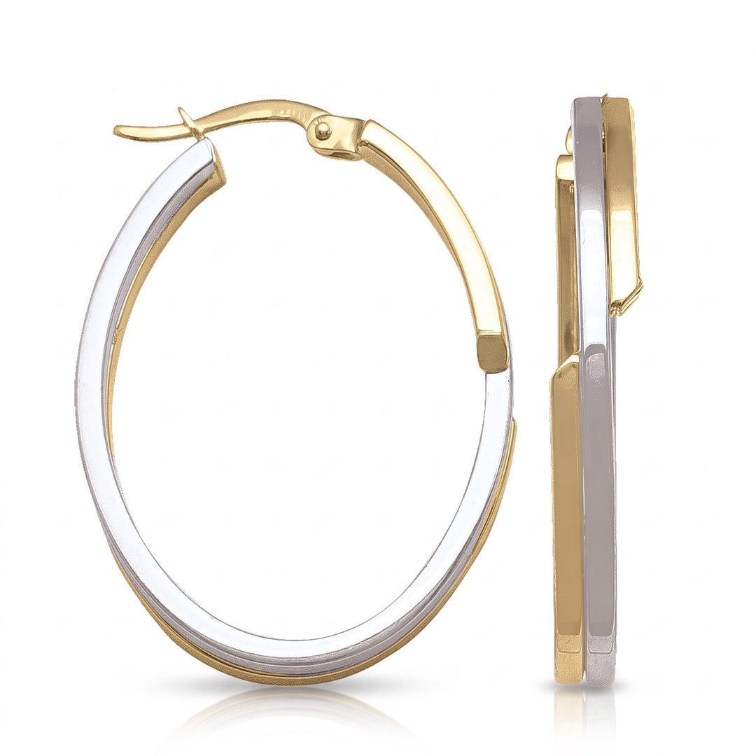Two Tone Oval Fancy Hoop Earrings, 22.5mm